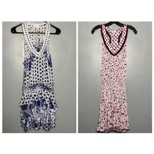 2-Pack Poupette St Barth Womens Mini Boho Red Blue Floral Dress Small 2 Cocktail